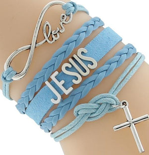 Love Jesus Cross Leather Charm Bracelet