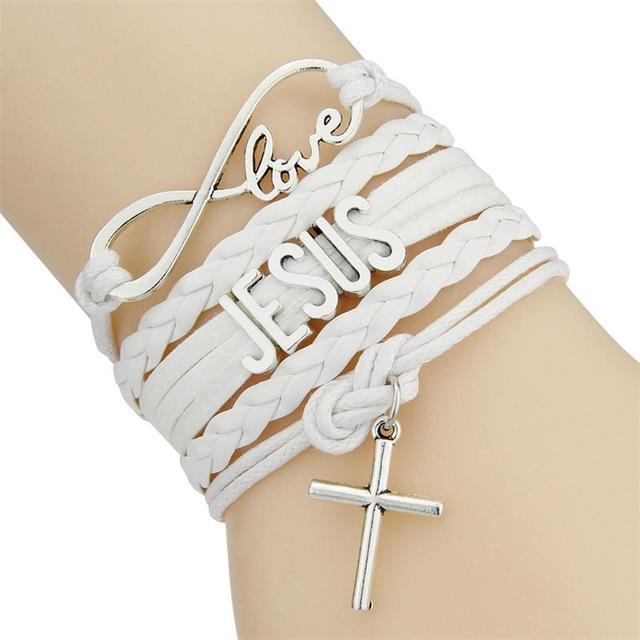 Love Jesus Cross Leather Charm Bracelet