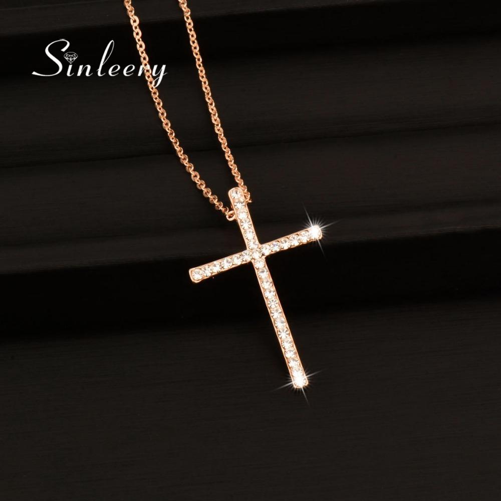 Silver Rhinestone Cross Necklace for Women