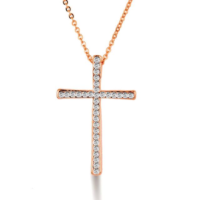 Silver Rhinestone Cross Necklace for Women