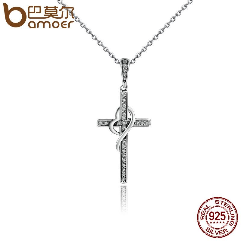 Sterling Silver Faith in Heart Cross Necklace for Women